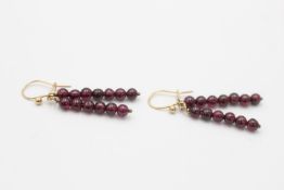 9ct gold vintage garnet beads double drop earrings (4.3g)