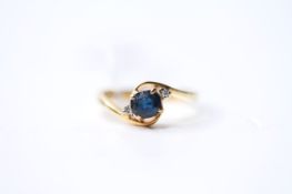 Sapphire & Diamond Twist Ring, 14ct yellow gold, size J, 1.8g.