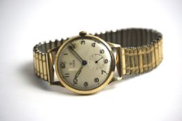 VINTAGE 9CT TUDOR MANUAL WIND WRIST WATCH, circular cream dial with arabic numeral hour markers,