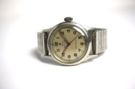 VINTAGE TUDOR OYSTER WRIST WATCH, circular cream dial with arabic numeral hour markers, red