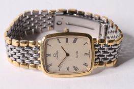 OMEGA DE VILLE QUARTZ WRIST WATCH, cream rectangular wave dial with roman numeral hour markers, 26mm