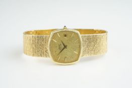 GENTLEMENS PIAGET 18CT GOLD AUTOMATIC WRISTWATCH, rounded gold mosaic dial with stick hour markers
