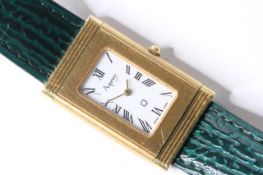 18CT ASPREY FLIP CASE WRIST WATCH WITH SERVICE PAPERS, rectangular white dial with roman numeral