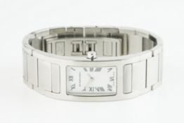 LADIES BURBERRY WRISTWATCH, rectangular white dial with roman numeral hour markers and hands, 19mm