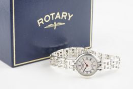 LADIES ROTARY ELITE STERLING SILVER WRISTWATCH W/ BOX & PAPERS, circular dial with hour markers