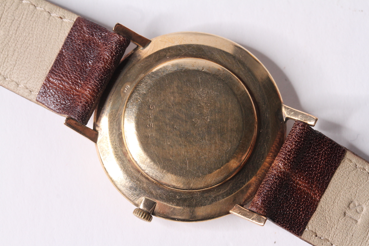 VINTAGE 9ct JAEGER LECOULTRE DRESS WATCH , circular cream dial quartered with gold baton hour - Image 2 of 2