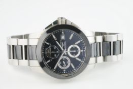 GENTLEMENS LONGINES AUTOMATIC CHRONOGRAPH WRISTWATCH, circular black triple register dial with