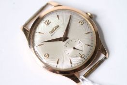 VINTAGE 18CT HERODIA OVERSIZE WRIST WATCH, circular cream dial with baton and arabic numeral hour