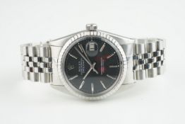 GENTLEMENS ROLEX OYSTER PERPETUAL DATEJUST WRISTWATCH REF. 1603 CIRCA 1978, circular black dial with