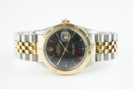 GENTLEMENS ROLEX OYSTER PEREPTUAL DATEJUST TURN-O-GRAPH THUNDERBIRD WRISTWATCH W/ BOX & BOOKLETS