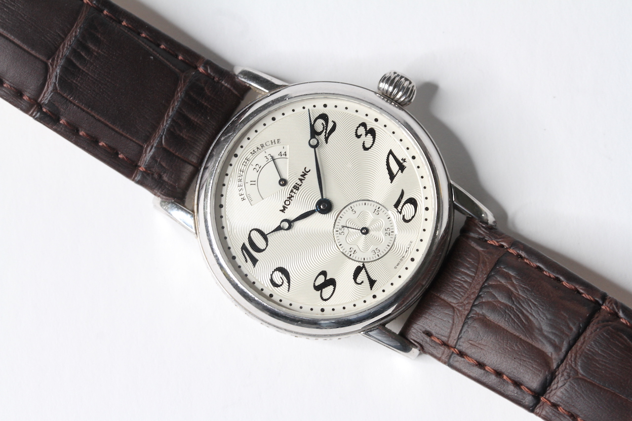 MONTBLANC MEISTERSTUCK WATCH, circular silver eave dial with arabic numeral hour markers, power