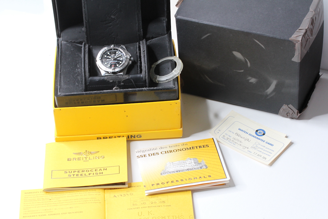 BREITLING SCUPEROCEAN STEELFISH REFERENCE A17390 BOX AND PAPERS 2008, circular black dial with