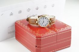MID SIZE CARTIER VENDOME 18CT GOLD WRISTWATCH W/ BOX & SERVICE PAPERS REMAINS UNDER WARRANTY,