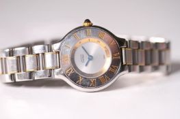 MUST DE CARTIER STEEL AND GOLD, circular white dial with gold outer minutes track, fixed roman