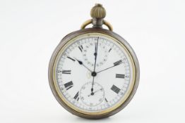 VINTAGE CHRONOGRAPH POCKET WATCH, circular white dial with hour markers and hands, 51mm gun metal