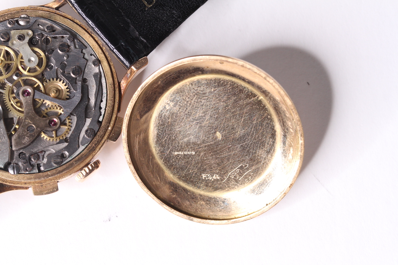 VINTAGE GOLD CONTINENTAL CHRONOGRAPH WITH TROPIC DIAL, circular dial with Arabic numerals, twin - Image 4 of 5