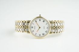 GENTLEMENS GENEVE QUARTZ 14CT GOLD WRISTWATCH, circular white dial with roman numeral hour markers
