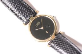 MUST DE CARTIER QUARTZ WRIST WATCH, circular black dial, 24mm 925 silver gold plated case, black