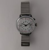 Vintage Porcelain Enamel Dial Monopusher Chronograph Wristwatch Circa 1940s, well preserved