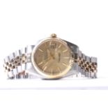 ROLEX DATEJUST STEEL AND GOLD REFERENCE 16013 CIRCA 1986, circular champagne linen dial with baton