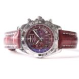 BREITLING CHRONOMAT 44 WITH BOX REFERENCE AB0110, circular burgundy dial with roman numeral hour