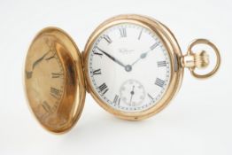 VINTAGE WALTHAM 9CT GOLD POCKET WATCH, circular white dial with roman numeral hour markers and