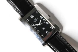 GLYCINE QUARTZ WRIST WATCH, rectangular black dial with arabic numeral hour markers, 29mm