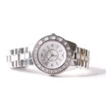 LADIES CHRISTIAN DIOR CHRISTAL DIMAOND QUARTZ WRIST WATCH, circular white dial with baton and arabic