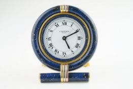 VINTAGE CARTIER CLOCK, circular white dial with roman numeral hour markers and hands, 74mm case, a