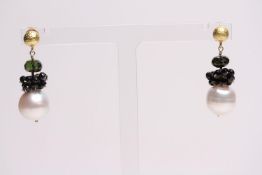 Pair of Southsea Pearl & Beaded Earrings, approximately 37mm total length.