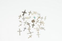GROUP OF 28 CROSS CRUCIFIX STERLING SILVER PENDANTS, 28 sterling silver pendants, some gem set,