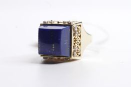 Lapis Lazuli & Diamond Ring, centre set with a square lapis lazuli stone, diamond detail to the