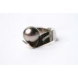 Thai Pearl & Diamond Ring, 14ct white gold, size P, 12.9g.