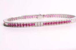 Ruby & Diamond Bracelet, 5 sections of 3 diamonds and diamond edges, approximately 296 round