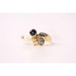 Sapphire & Diamond Twist Ring, 18t yellow gold, size N, 4g.