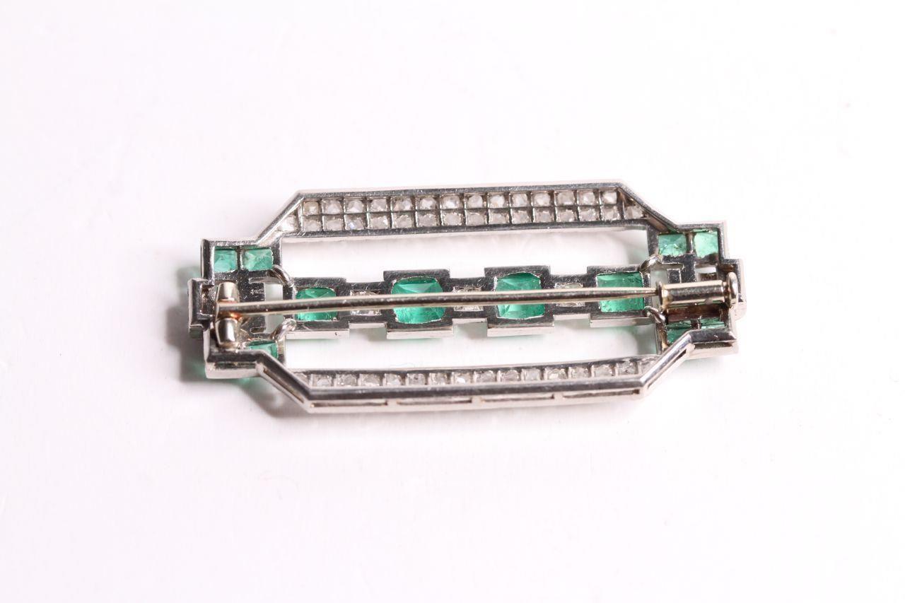 Columbian Emerald & Diamond Deco Brooch, set with 12 emeralds, approximately 45 x 21mm. - Image 2 of 3