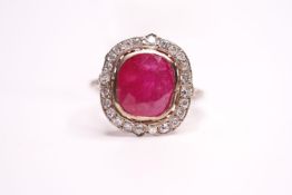 Deco Ruby Cluster Ring, ruby approximately 2.95ct, size N.