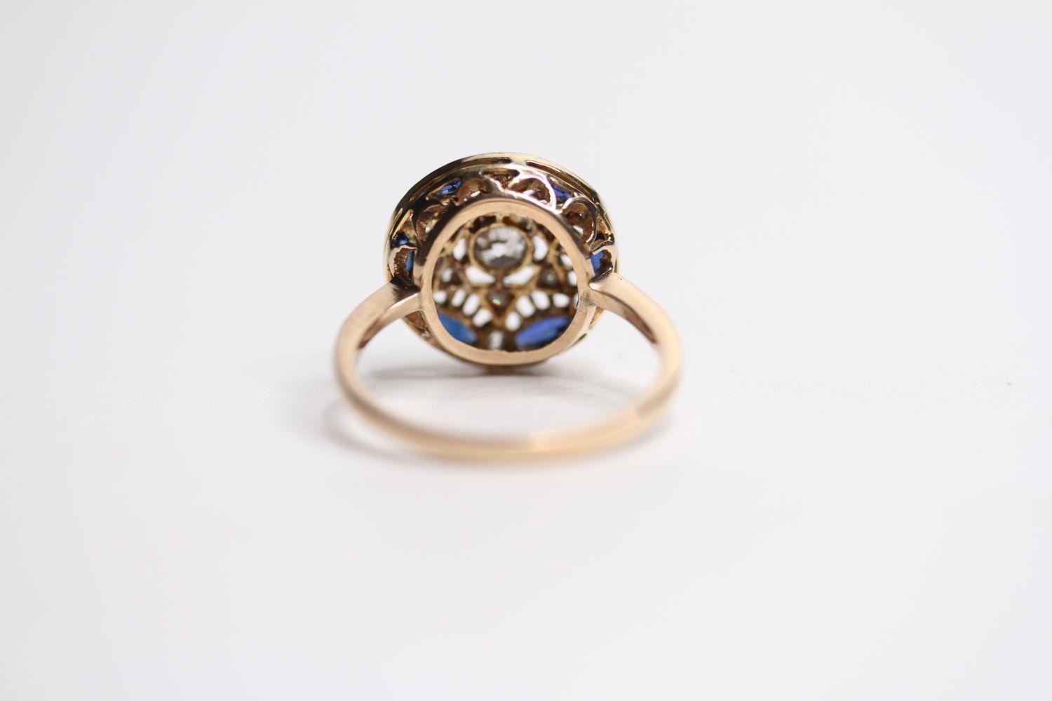 Deco Sapphire & Diamond Ring, centre shaped as a star, yellow gold, size N. - Image 3 of 3