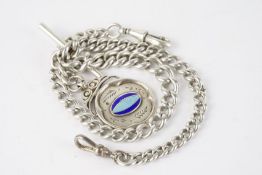 ANTIQUE STERLING SILVER ALBERT CHAIN W/ FOB, albert chain with fob and t bar, possibly, approx 38cm,