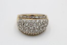 9ct gold vintage clear gemstone pave setting ring (10.8g)