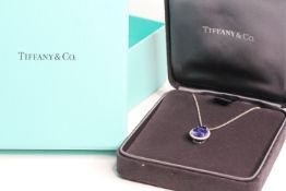 Tiffany & Co Tanzanite & Diamond Pear Shaped Pendant, pear shaped tanzanite, claw set, surrounded by