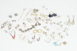 34+ PAIRS OF STERLING SILVER EARRINGS, approx. 35 pairs of sterling silver earrings, approx.