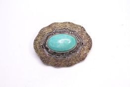 Theodor Fahrner Turquoise Arts & Crafts Brooch, stamped 925 and 'original fahrner', approximately