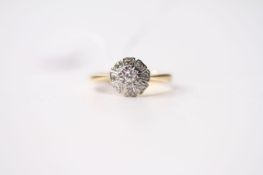 Diamond Cluster Ring, 18ct yellow gold & platinum, size M, 2.6g.