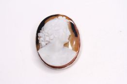 Hardstone Cameo, silver mount, approximately 42.5 x 34.5mm.