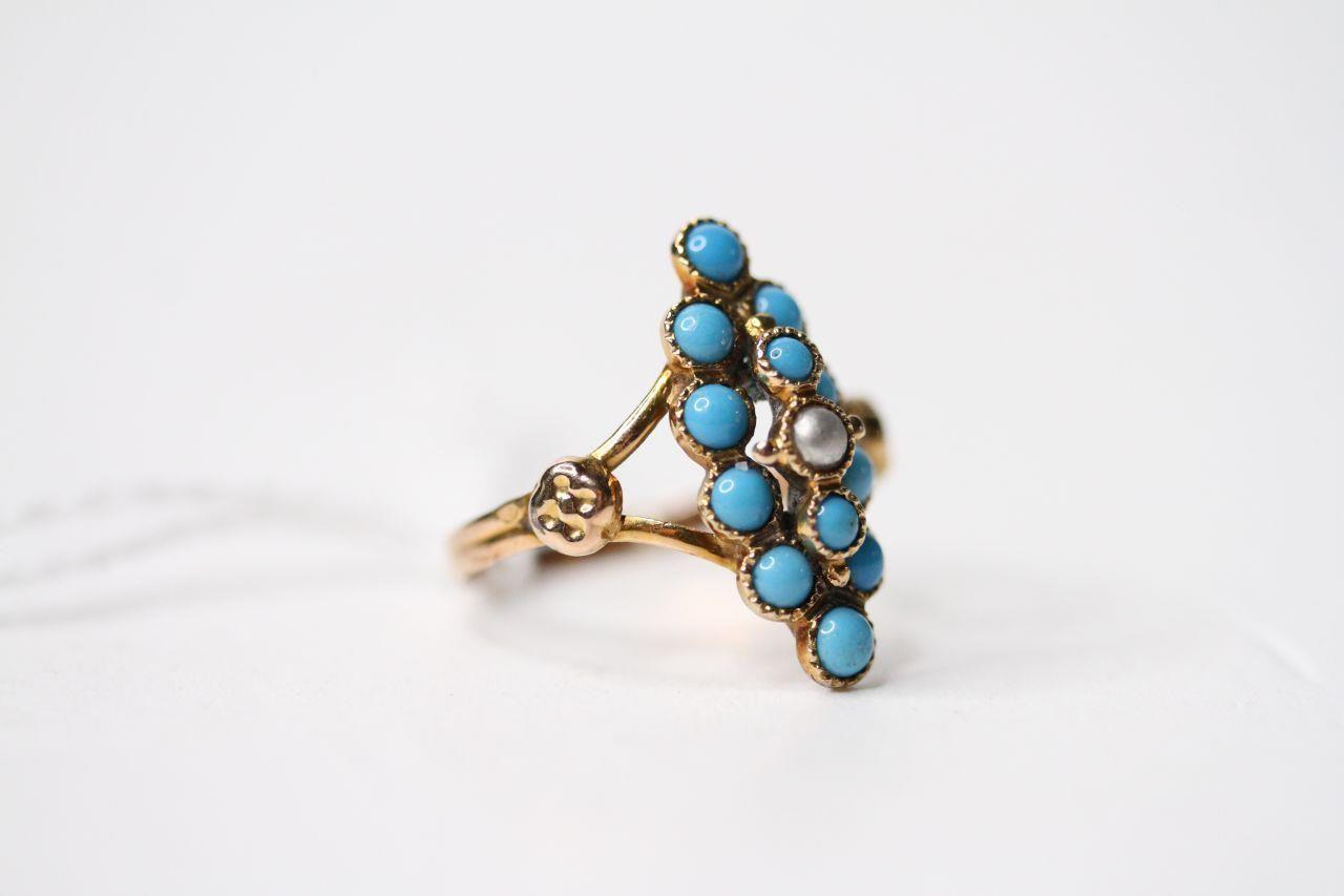 Pearl & Turquoise Marquise Ring, size M, 2g. - Image 2 of 3