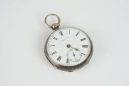 VINTAGE J. W. BENSON SILVER POCKET WATCH, circular white dial with roman numerals and hands, 48mm