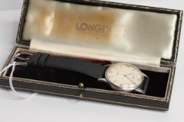 VINTAGE LONGINES CALATRAVA REFERENCE 888 21 WITH PERIOD BOX, circular dial with baton and Arabic