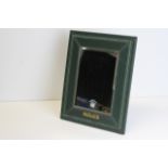 Rolex Display Mirror, 25.5 x 30cm, with corenet to mirror, green leather, stitched with gilt Rolex