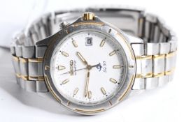 *TO BE SOLD WITHOUT RESERVE* SEIKO KINETIC SQ50, white dial, two tone case and bracelet, reference